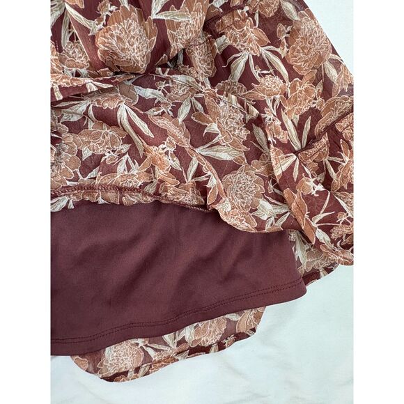 Trixxi Ruffle Fit n Flare Dress Floral Burgundy Brown Prairie Cottage XL Tiered - Picture 7 of 11